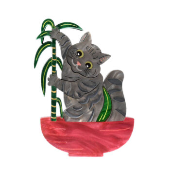 Cats in House Plants, series by Quetzy. 'Unlucky Palm' acrylic brooch