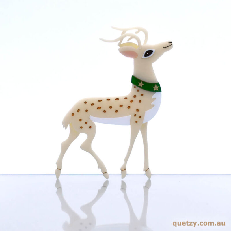 Reindeer brooch in cream acrylic. Christmas 2019