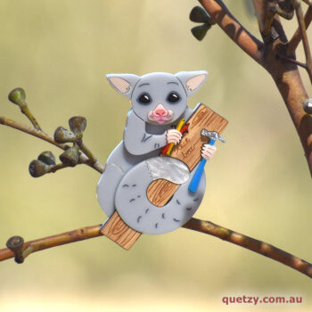 Nest Box Building Brushtailed Possum. Bushfire Recovery Charity Brooch Collection