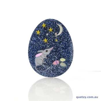 Glitter Bilby Egg in Midnight Blue. Quetzy Mini Easter Brooch Collection.