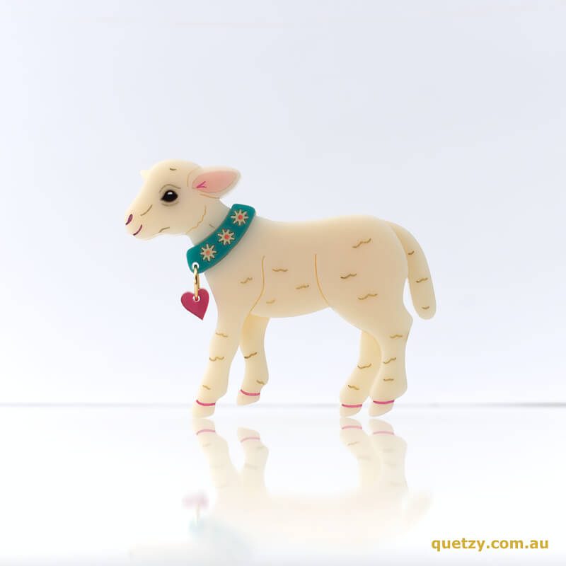 Happy Lamb acrylic brooch. Designed, laser cut and handmade by Quetzy.
