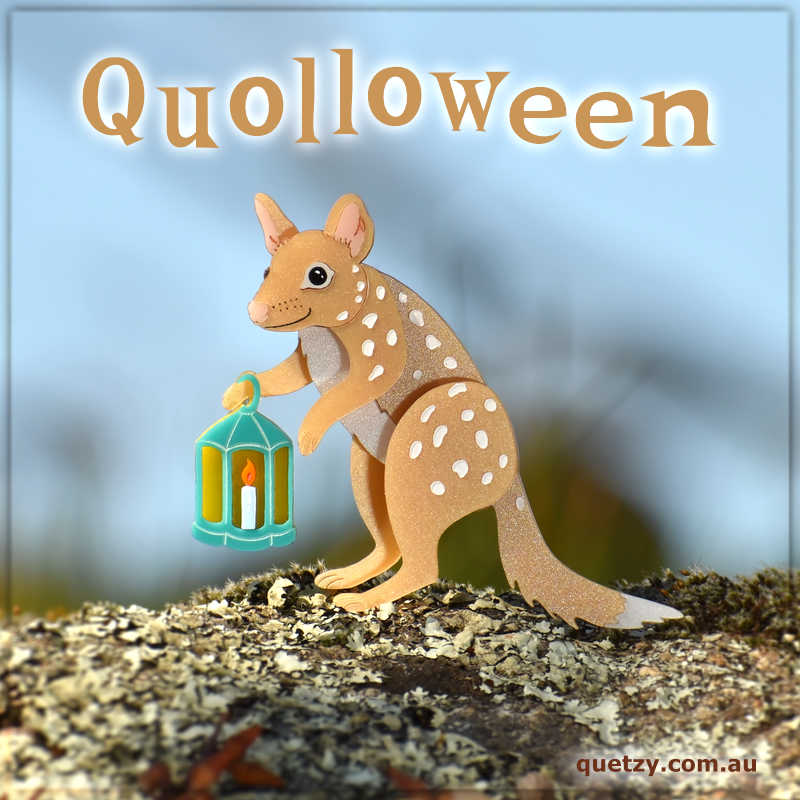 Spotted Tailed Quoll acrylic brooch. Designed, laser cut and handmade by Quetzy.