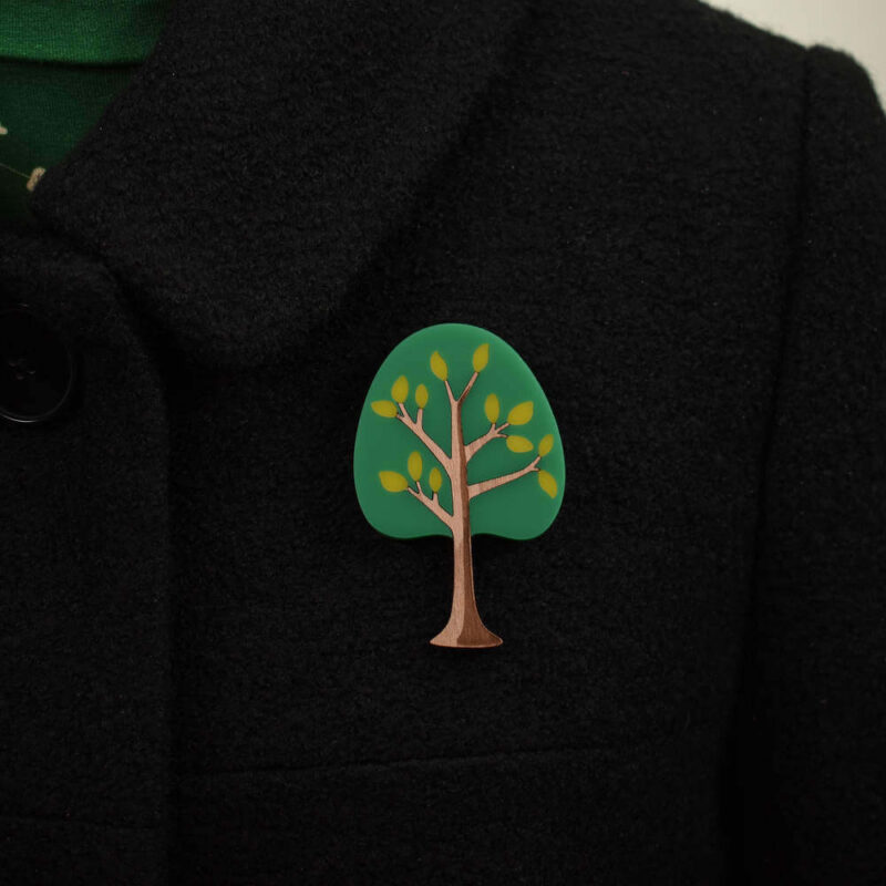'Twiggy' 1950's inspired acrylic brooch. Round tree in lime soda sunset colour