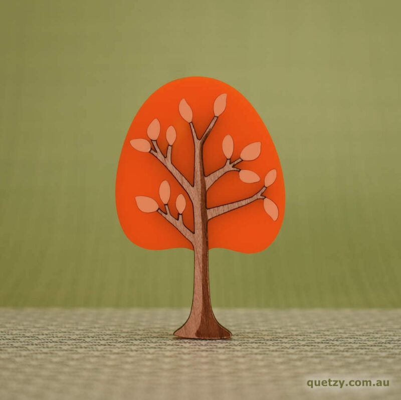 'Twiggy' 1950's inspired acrylic brooch. Round tree in tangerine colour