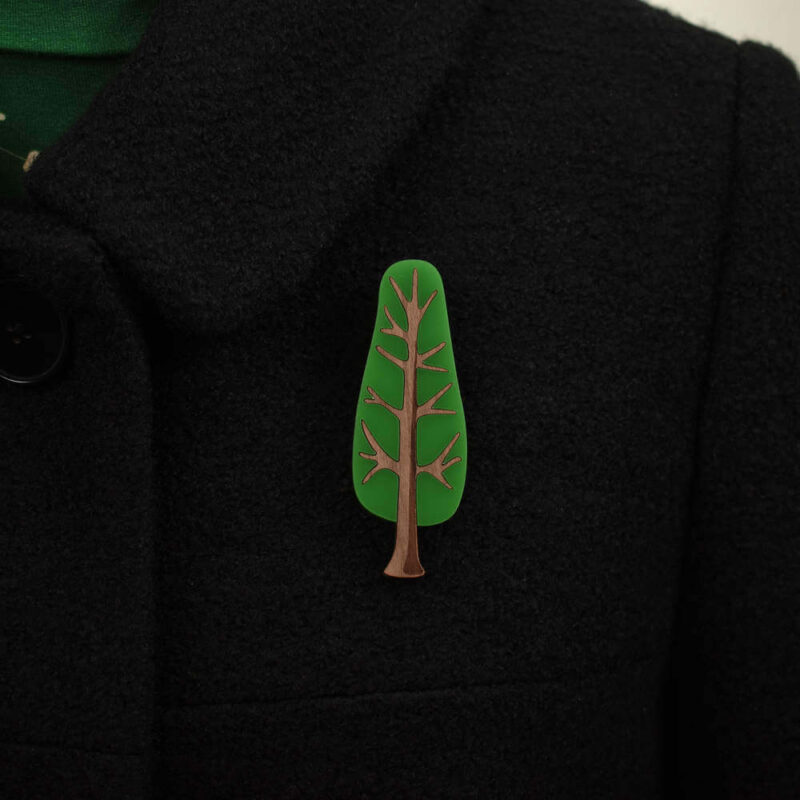 'Twiggy' 1950's inspired acrylic brooch of a narrow tree in lime soda colour